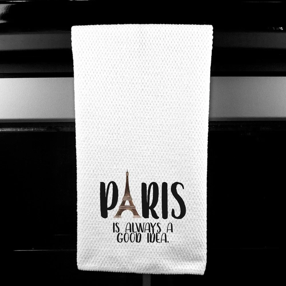 Paris Is Always A Good Idea Waffle Weave Kitchen Towel Eiffel Tower White Tea‎